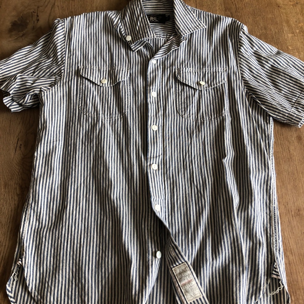 RRL s/s railroad stripe selvedge shirt